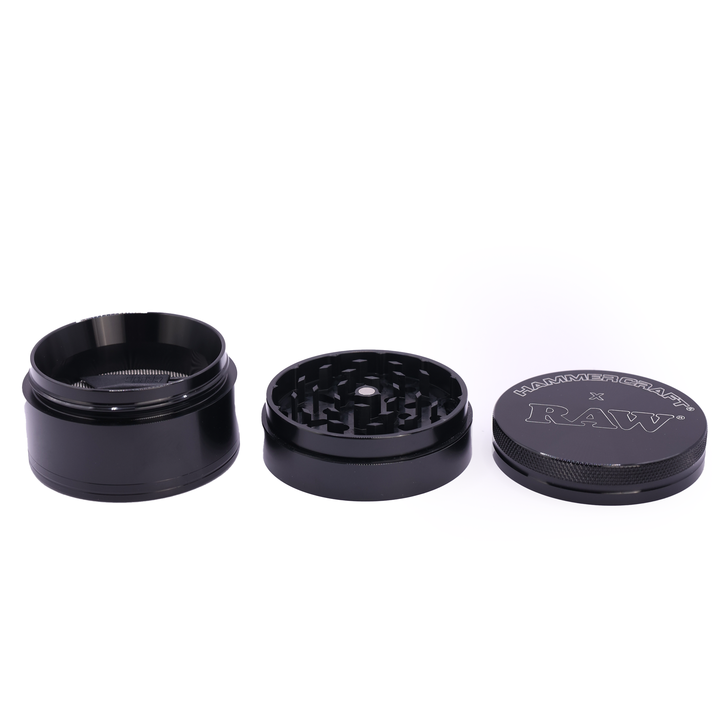 RAW x Hammercraft Aluminium Grinder/Pollinator, 4-part, ø 62mm, L schwarz