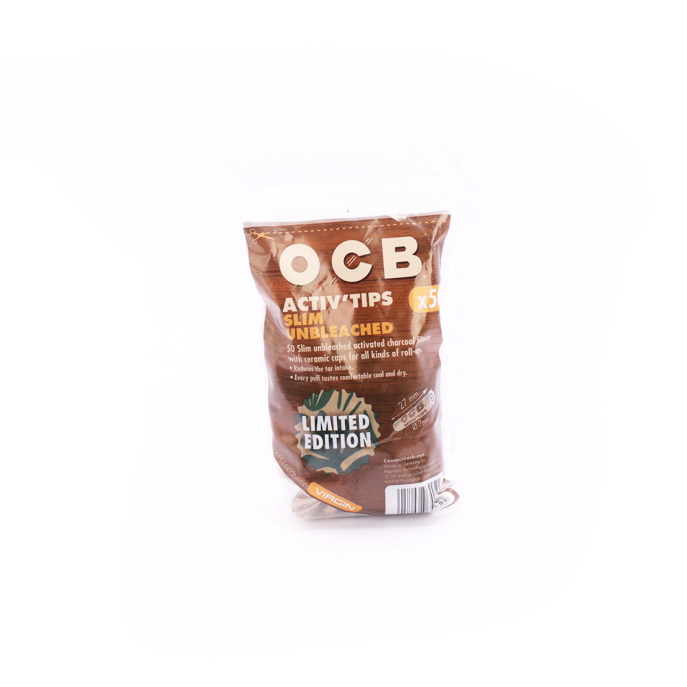 OCB Activ Tips Slim Unbleached Aktivkohlefilter ø7mm **Limited Edition** 50er Beutel
